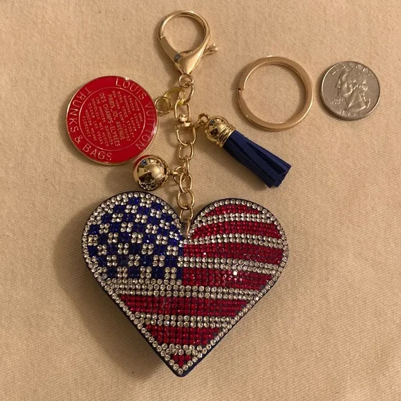 Louis Vuitton Upcycled Patriotic Flag Heart Charm Purse Charm/Keychain NWOT - Picture 7 of 9